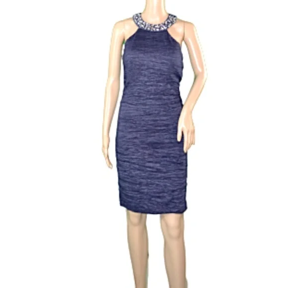 NWOT Jackie Jon Blue Rhinestone Bodycon Dress 10 - Picture 2 of 5